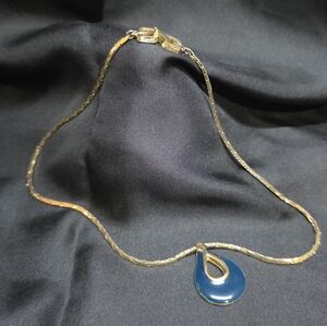 Givenchy Gold Necklace with Teardrop Blue Enamel Pendant